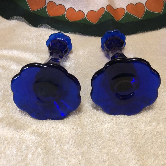Pair of Vintage Handmade 8.25” Cobalt Blue Glass Candlestick/Candle Holders - Picture 5 of 5